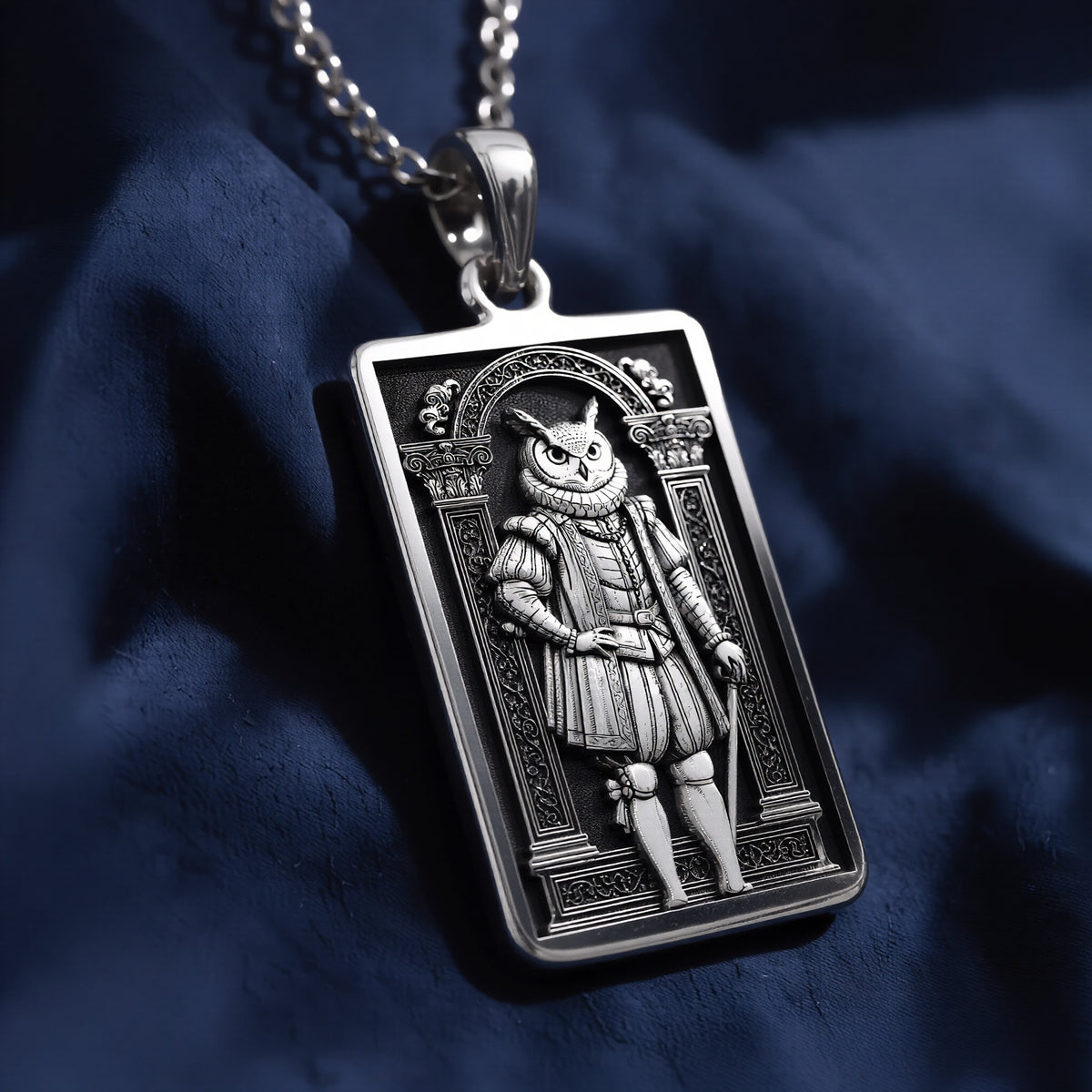 A striking 925 sterling silver tarot card pendant of a wise owl. This piece of witchy jewelry is inspired by magical messengers from stories like Harry Potter. - View 6