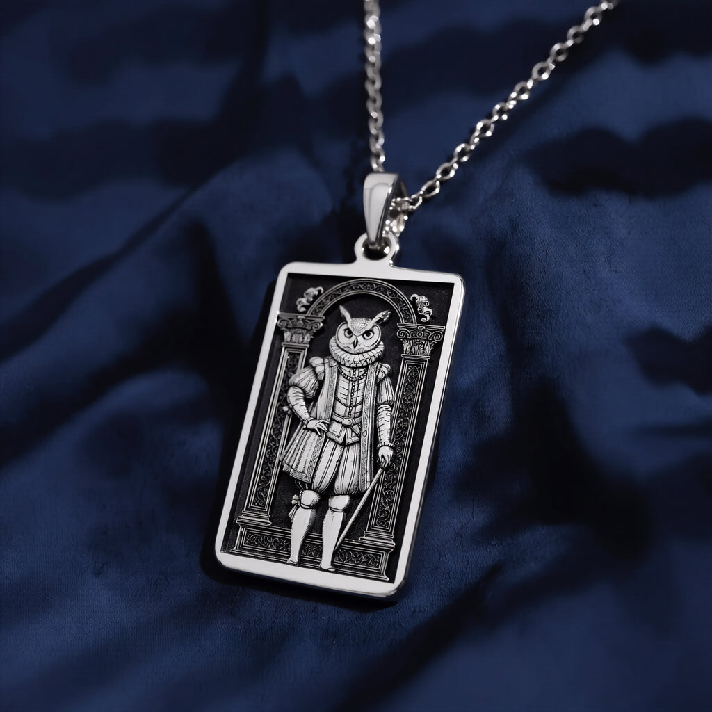 A striking 925 sterling silver tarot card pendant of a wise owl. This piece of witchy jewelry is inspired by magical messengers from stories like Harry Potter. - View 7