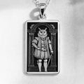 A striking 925 sterling silver tarot card pendant of a wise owl. This piece of witchy jewelry is inspired by magical messengers from stories like Harry Potter.