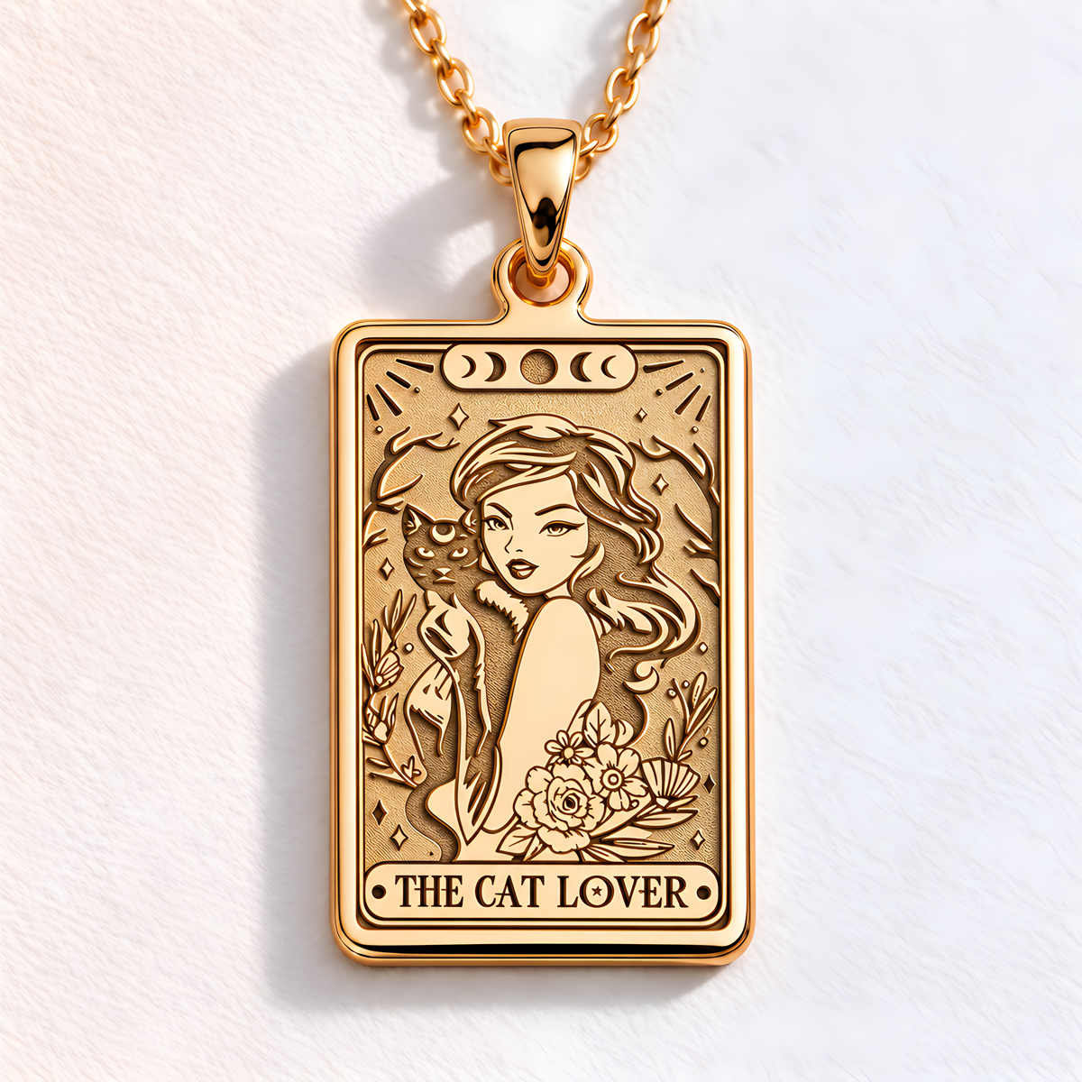 Witch Girl Rider Waite Tarot Arcana Necklace — 925 Sterling Silver, 14K Gold Plated & Rose Gold Plated finishes