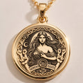 Elegant 14K Solid Gold Women’s Rights pendant, featuring a powerful feminist medallion with celestial details and an equality symbol. A stunning gold empowerment necklace, perfect for those who stand for gender equality and justice.