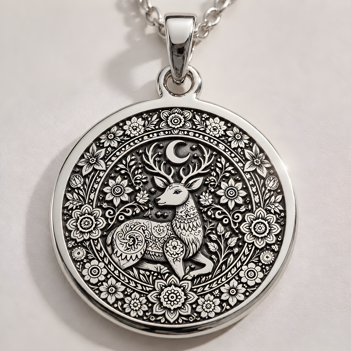 Woodland Deer Doe Nature Pendant - 925 Sterling Silver