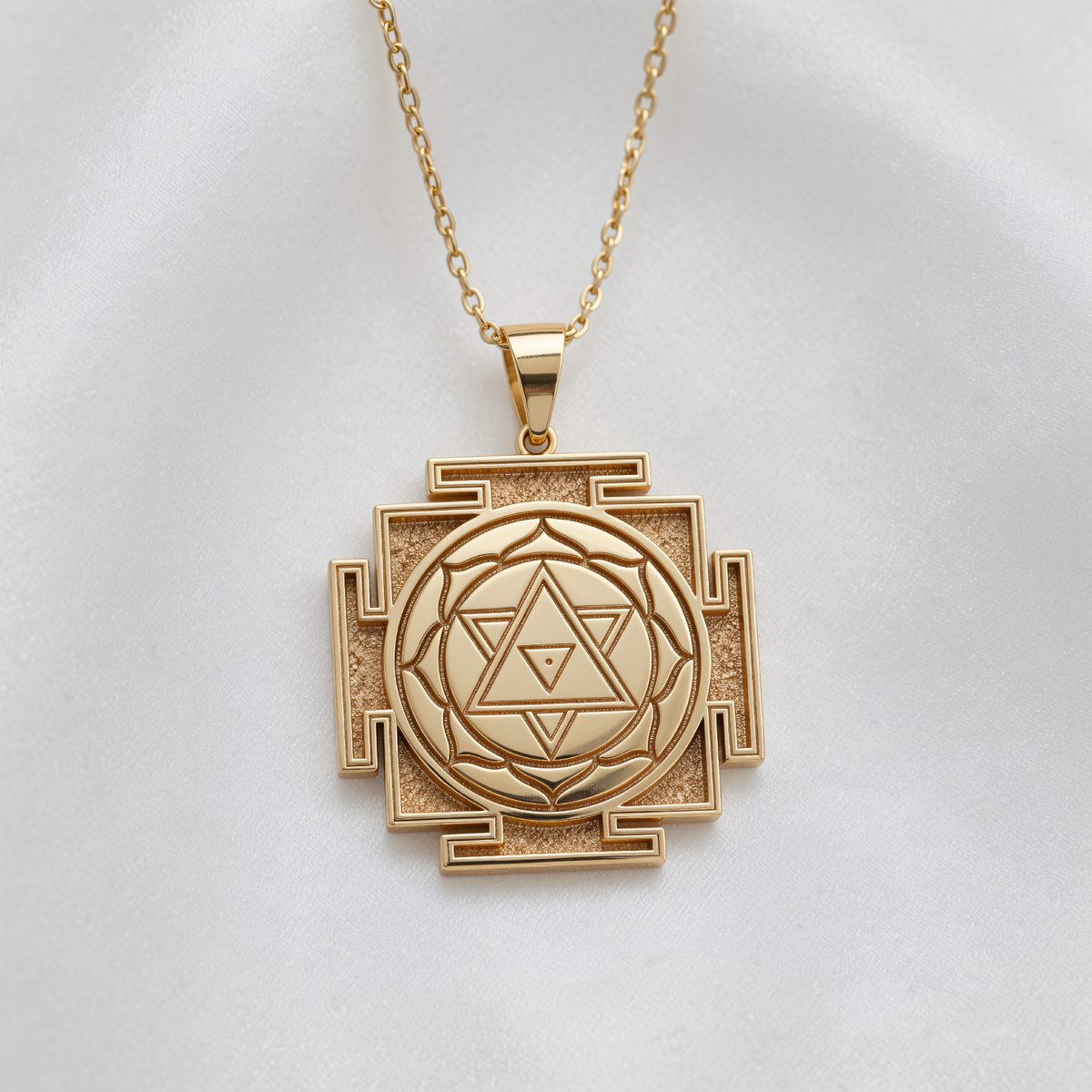 Yantra Sacred Geometry Amulet Necklace - 14K Gold Plated