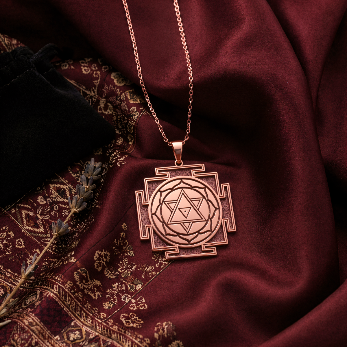 Yantra Sacred Geometry Amulet Necklace - 14K Rose Gold Plated