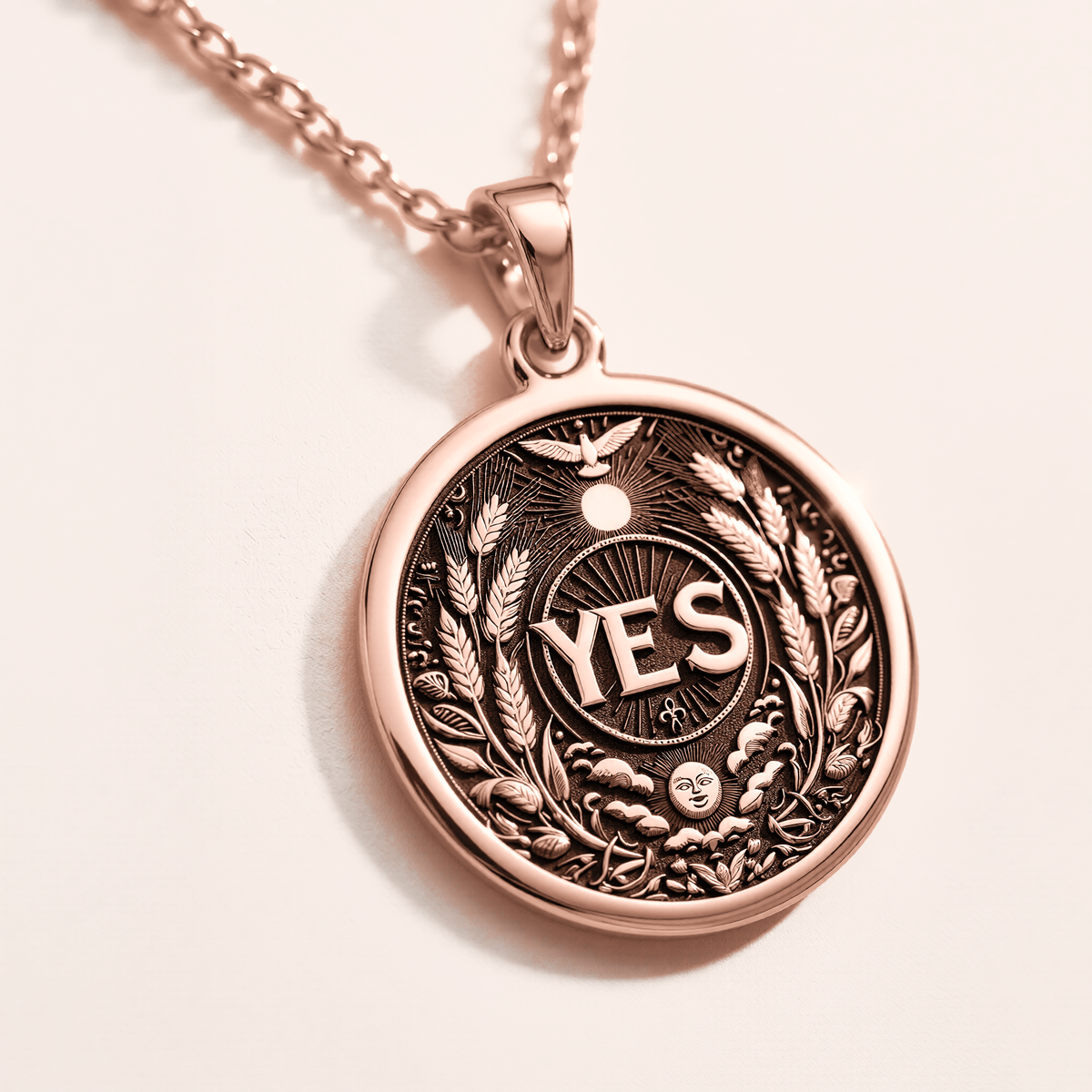 Yes Medallion Pendant - 14K Rose Gold Plated