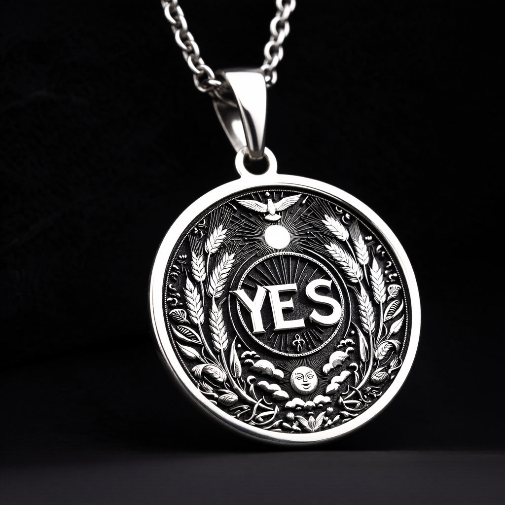 925 sterling silver Yes Medallion Pendant: Shipping info card U.S. customs coverage EU ...