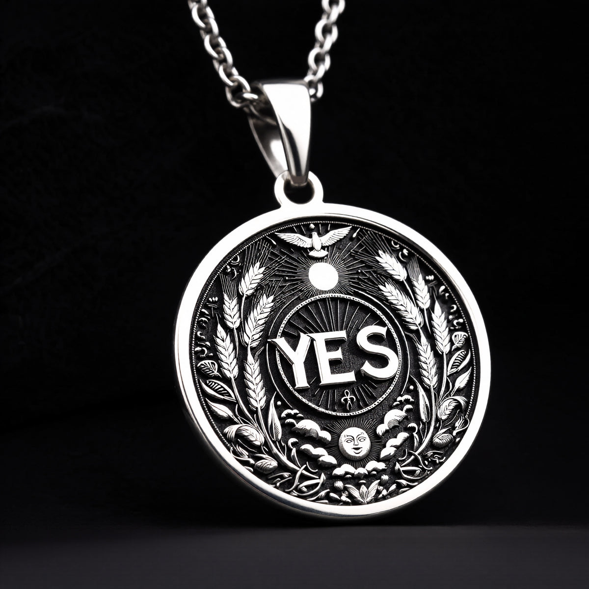 925 sterling silver Yes Medallion Pendant: Shipping info card U.S. customs coverage EU ...