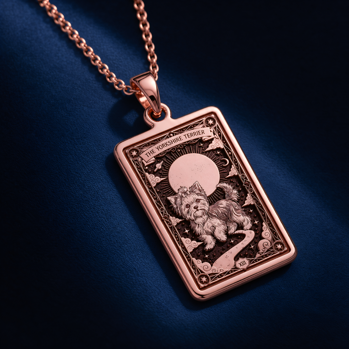 Yorkshire Terrier Tarot Dog Mom Charm in a polished rose gold finish.