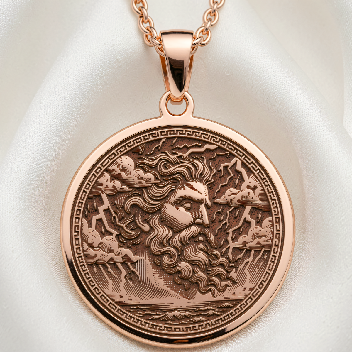 Zeus Thunder God Necklace | Silver & Plated Options - Ancient Mythology Protection Talisman - 14K Rose Gold Plated Front View